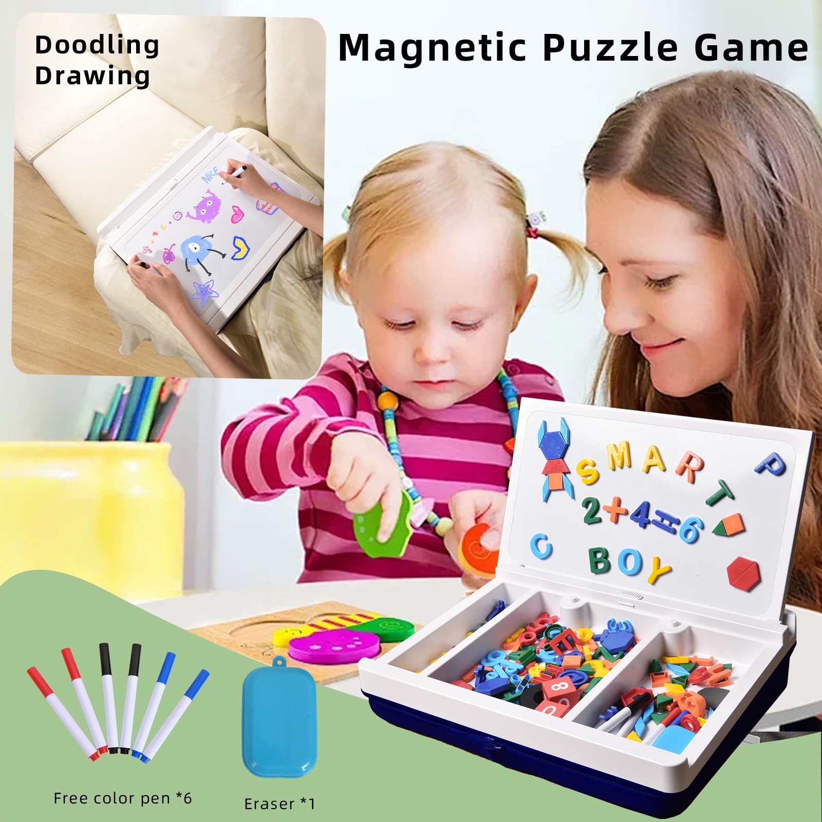 Kids Lap Desk with Storage Cushion & Magnetic Whiteboard - Portable Double-Sided iPad Slot Lap Table for Children & Adults - Washable Study & Drawing Surface - Perfect for Bed, Sofa, Car & Homeschooling - White