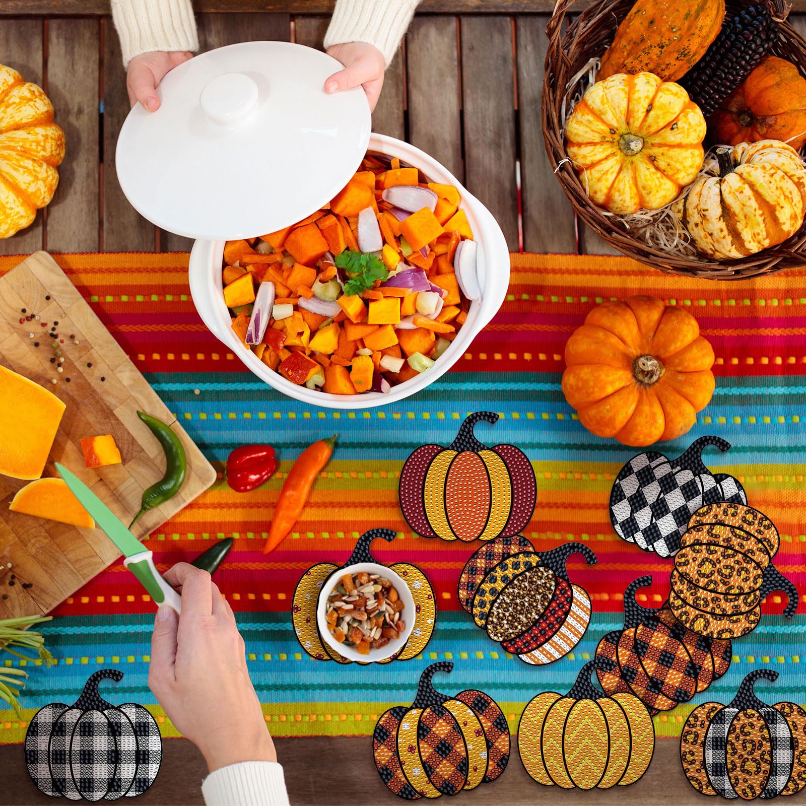 10PCS Fall Pumpkin Diamond Art Coasters Kit - DIY 5D Halloween Painting Coasters for Beginners & Adults | Perfect for Thanksgiving, Home Decor, Party Favors & Gifts