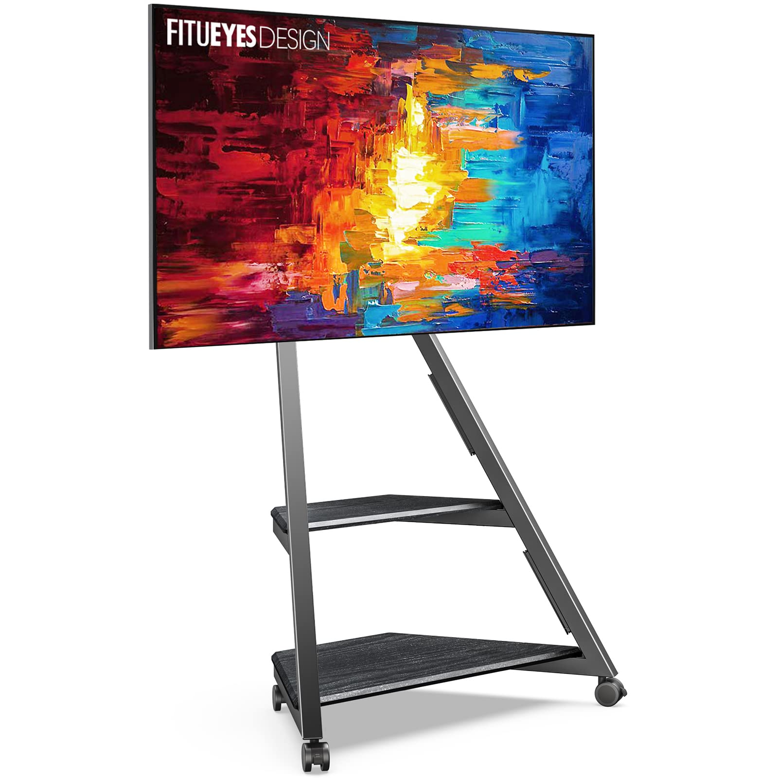 FITUEYES Eiffel Series Modern Corner TV Stand for 32-65 Inch Flat/Curved Screens - Wooden Storage Shelves TV Cart with Mount for Living Room, Bedroom & Home Theater Setup