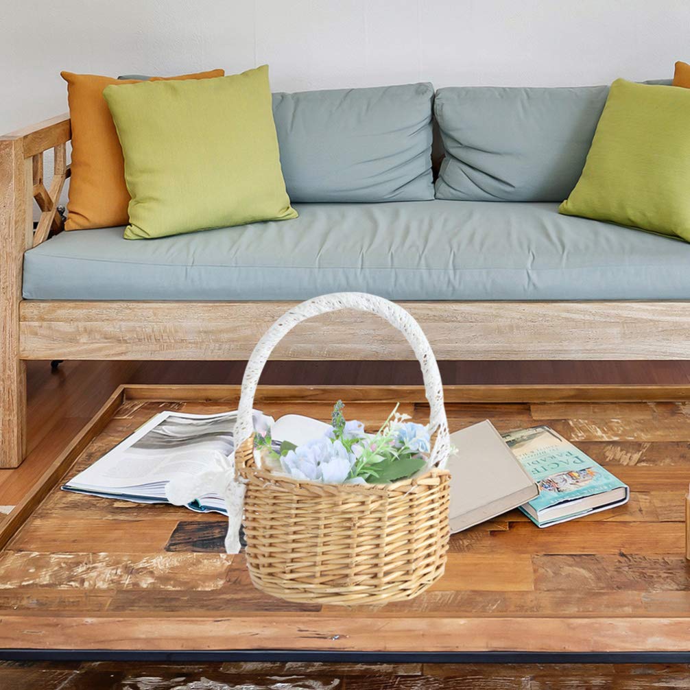 DOITOOL Woven Storage Basket with Handles - Easter, Wedding, Flower Girl Basket - Rustic Wicker Laundry & Decorative Basket for Home, Nursery, Farmhouse Decor