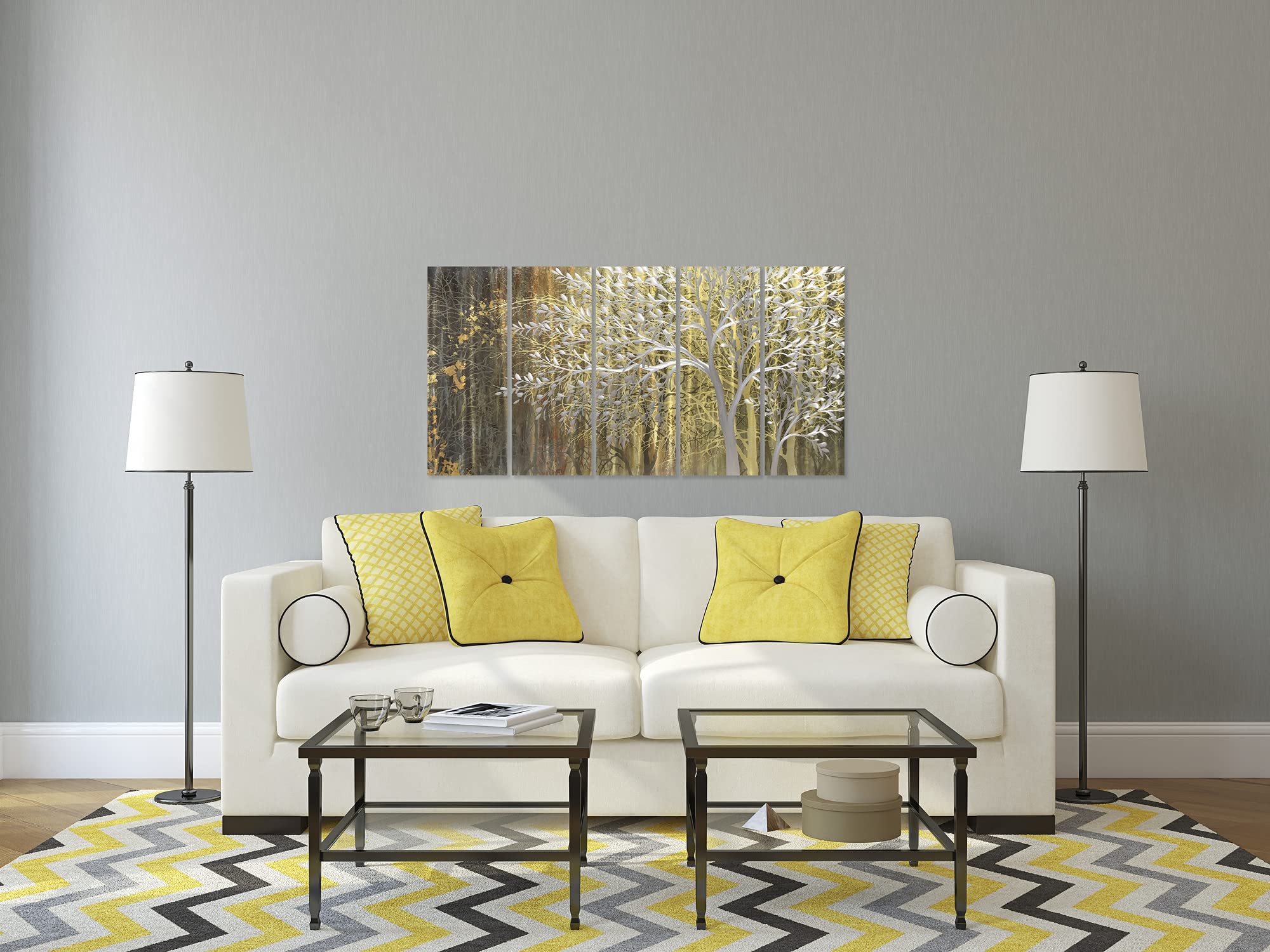 Yihui Arts Gold Metal Wall Art - Handcrafted 3D Tree Design on Aluminum Panel, Modern Forest Picture for Living Room, Bedroom & Kitchen Decor | Perfect for Home, Office & Gift Giving