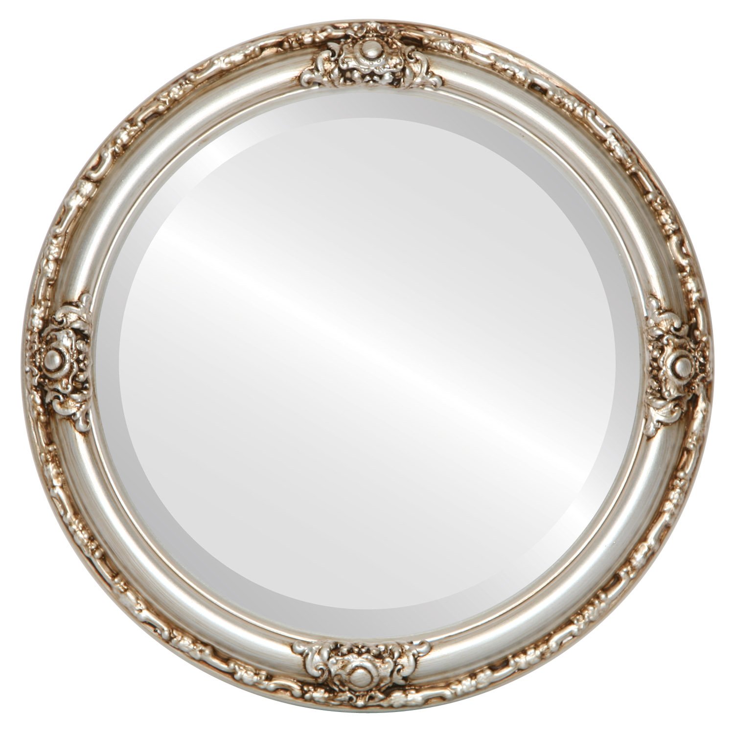 OVALCREST Jefferson Style Round Beveled Wall Mirror - 26x26 Inches Silver Framed Mirror for Living Room, Bedroom & Entryway Decor