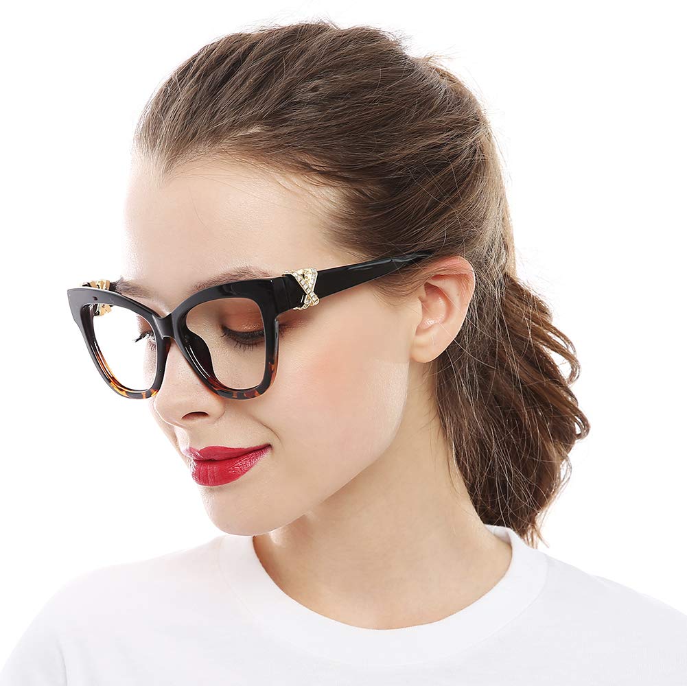 SOOLALA Blue Light Blocking Reading Glasses with Shiny Rhinestones - Stylish Butterfly Frame Computer Glasses for Women, Perfect for Office Work, Screen Time & Night Reading
