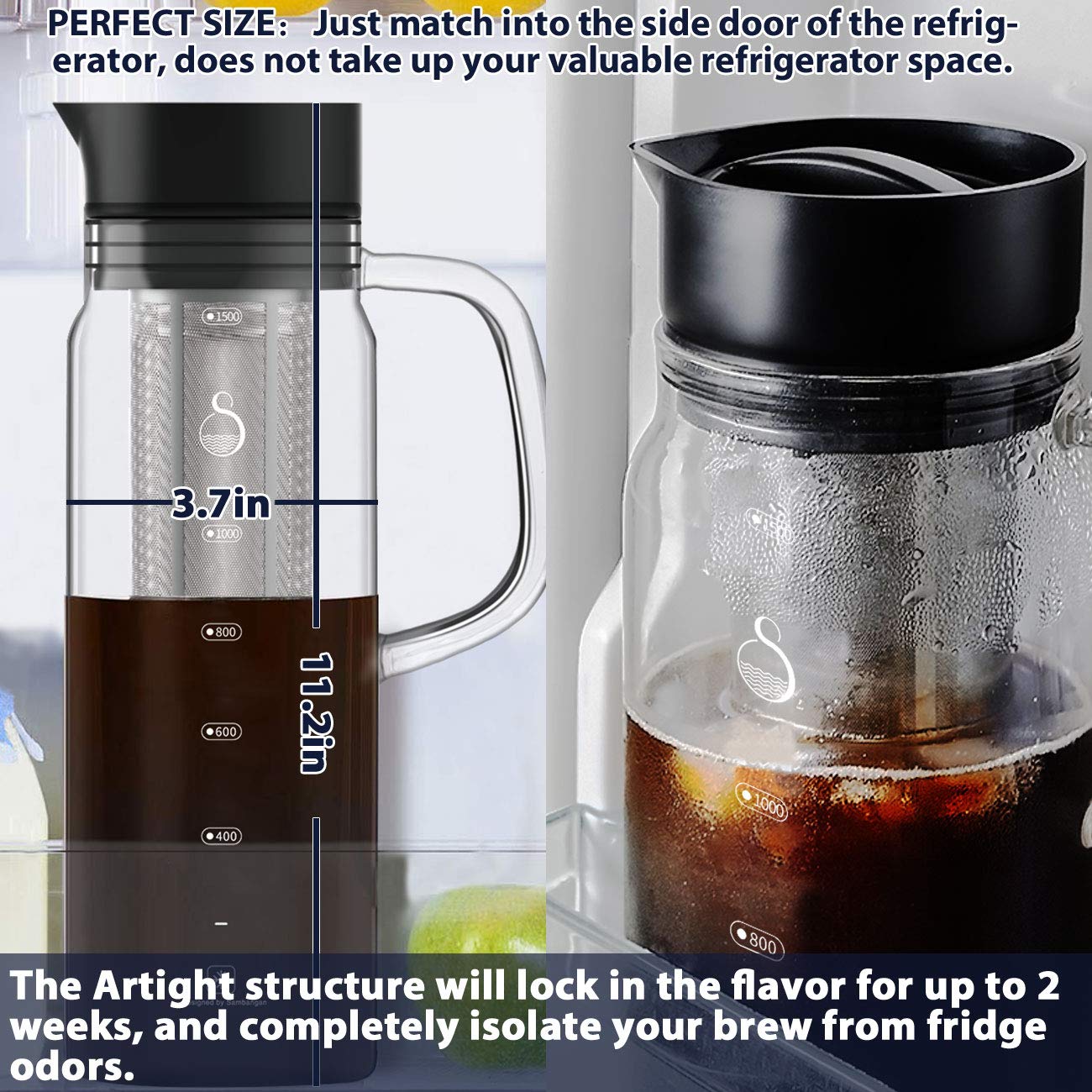 Premium Cold Brew Coffee Maker - 1500ml Iced Coffee & Tea Maker with Glass Bottle - Perfect for Home, Office & Outdoor Use