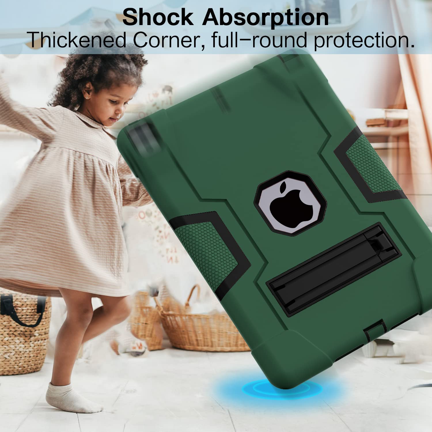 Shockproof Rugged Protective Case for iPad 9th/8th/7th Generation 10.2 inch (2021/2020/2019) - Slim Heavy Duty Cover with Built-in Stand | Alpine Green & Black | Perfect for Work, Travel & Outdoor Use