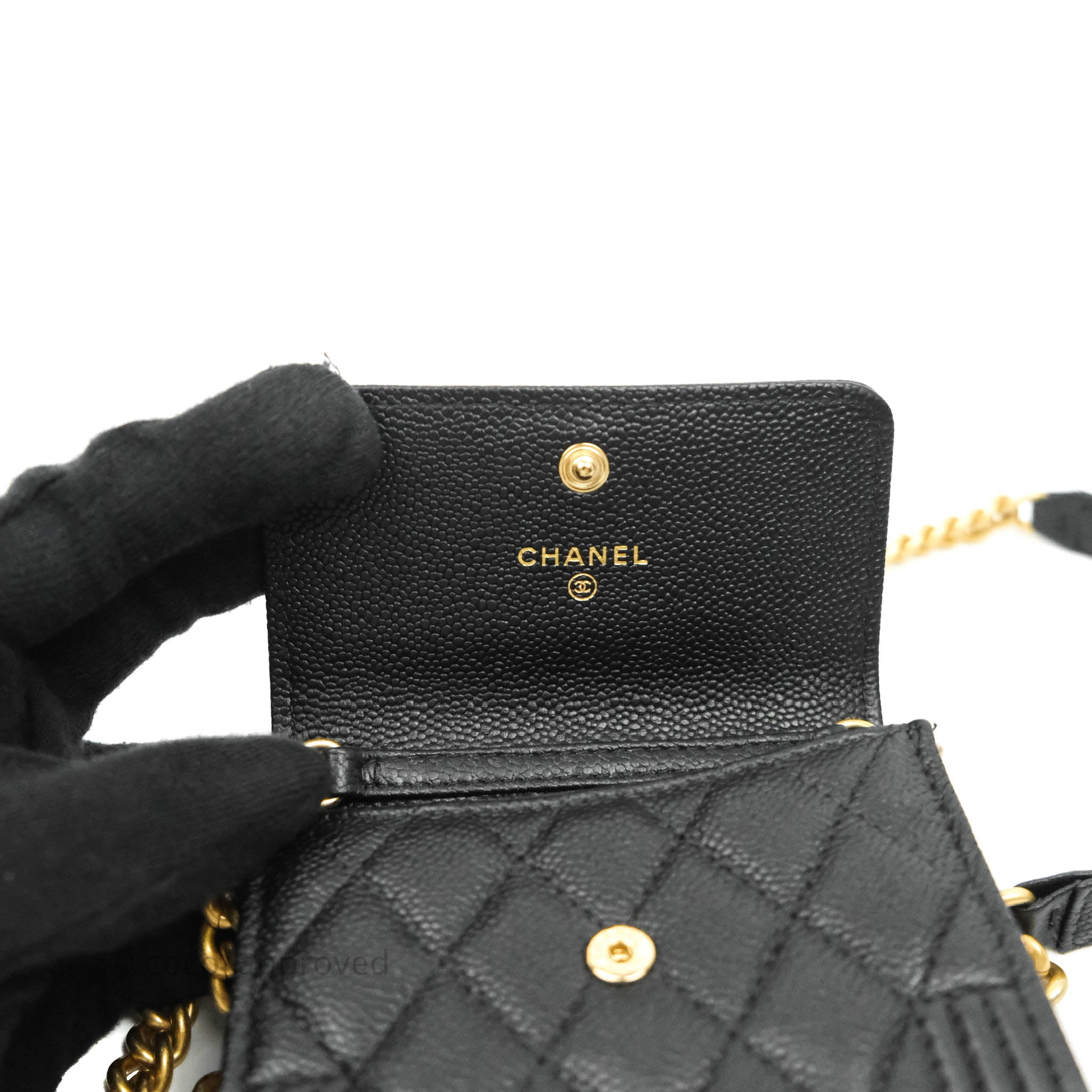 Chanel Boy Card Holder with Chain - Black Caviar Leather & Gold Hardware - Luxury Wallet for Women - Perfect for Everyday Use & Special Occasions