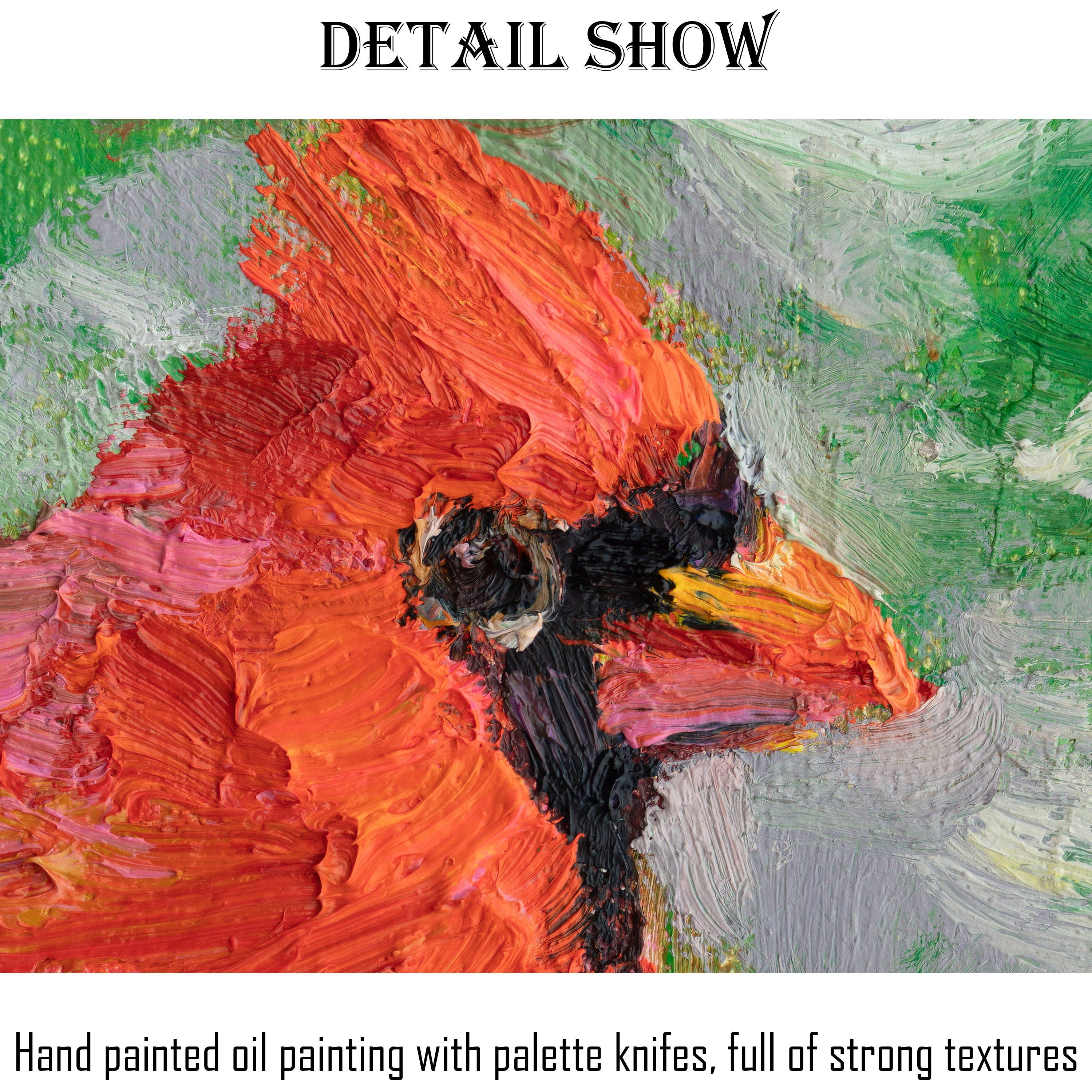 Northern Cardinal Male Birds Original Oil Painting - Modern Abstract Wall Art for Living Room, Kitchen & Office Decor - Large Canvas Artwork for Home & Office