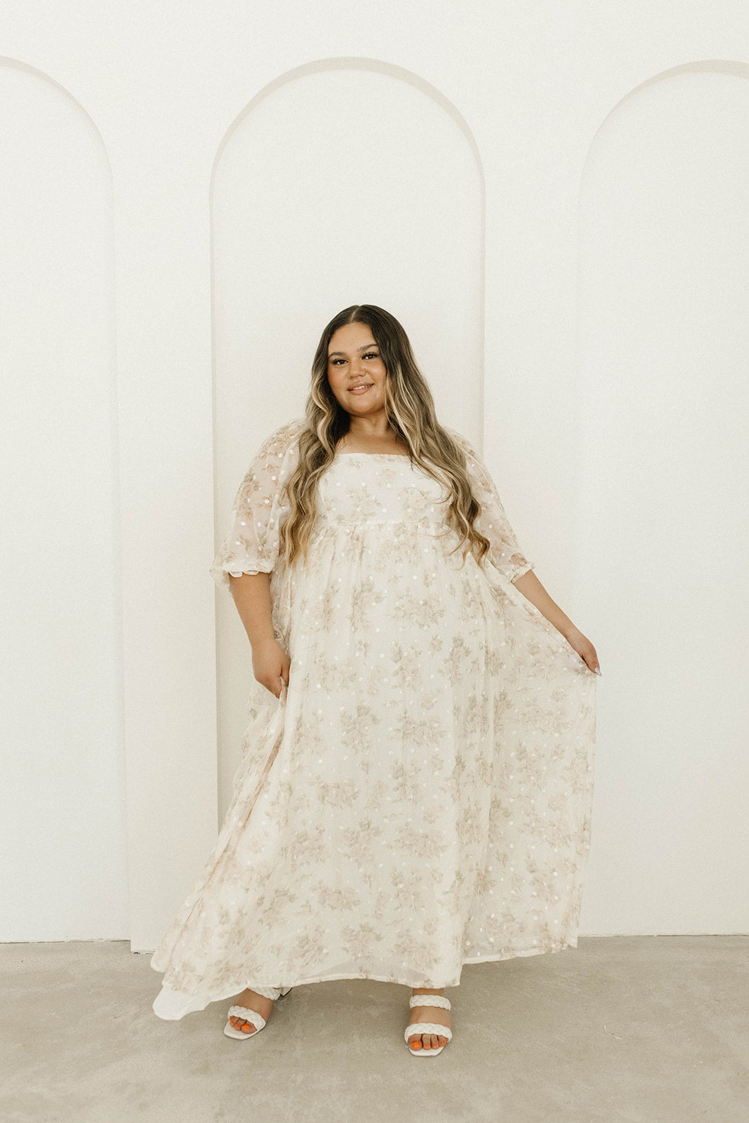 Elegant Cream Floral Smocked Maxi Dress for Women - Bump Friendly Maternity & Inclusive Sizing (S-3XL) | Perfect for Summer Weddings, Beach Vacations & Casual Outings
