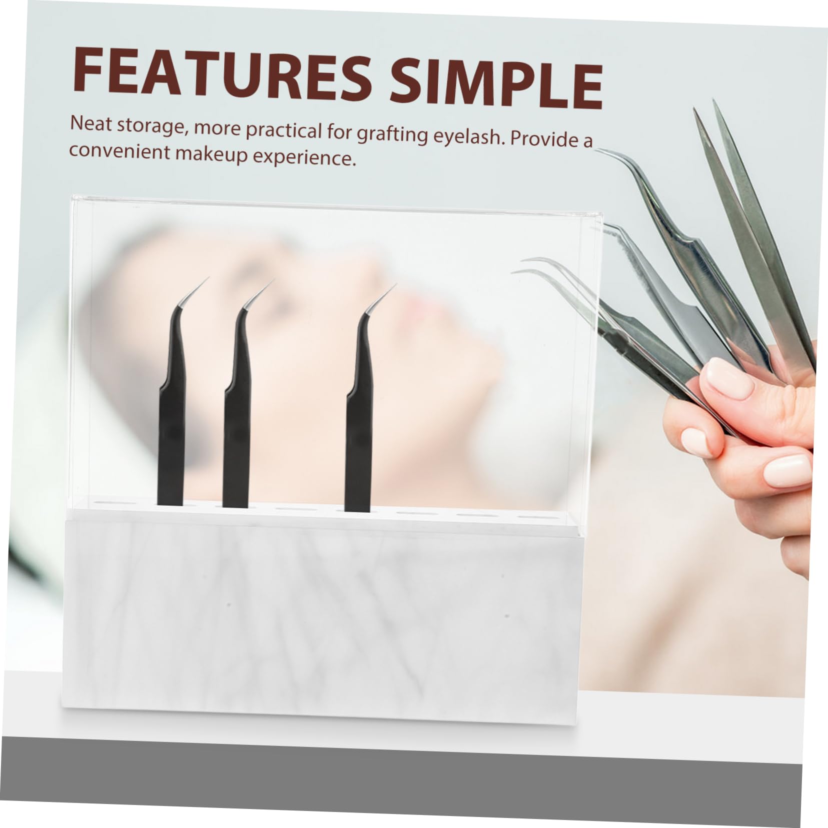 Premium Acrylic Tweezers Display Stand - Organize Eyebrow & Eyelash Tweezers, Makeup Supplies - White Monitor Stand with Storage Rack - Perfect for Salon, Beauty Counter & Makeup Vanity Organization