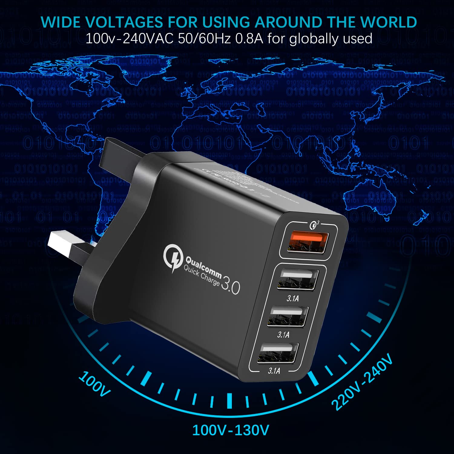 Yeonphom 4-Port USB Fast Charger 33W with QC3.0 Technology - Multi-Port Wall Charger for Samsung Galaxy S23/S22/S21/S20/S10/S9/S8/Note - Perfect for Home, Office & Travel Charging Multiple Devices Simultaneously