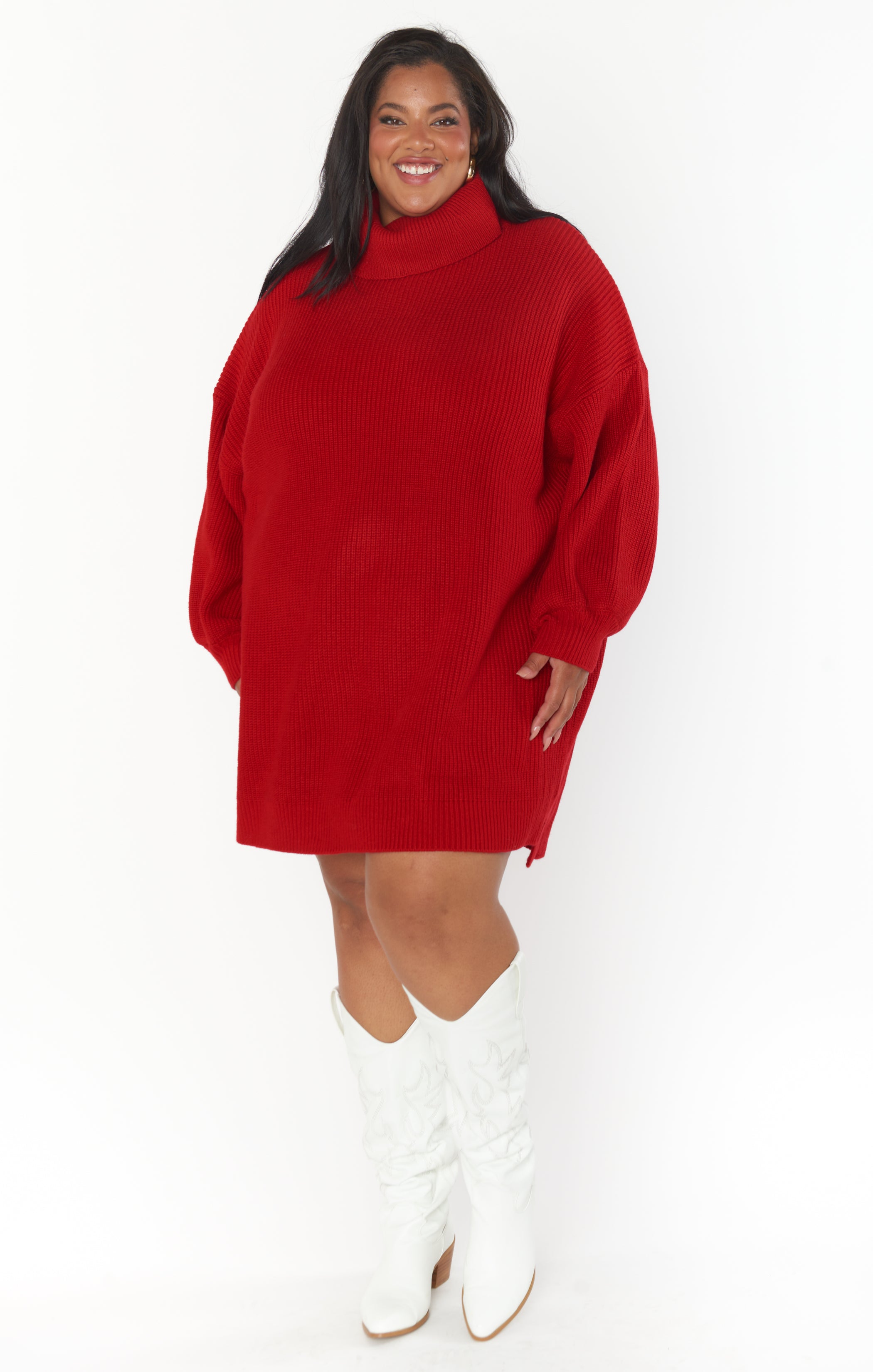 Chester Sweater Dress for Women - Soft Knit Long Sleeve Winter Dress in Holly Red | Perfect for Holiday Parties, Office Wear & Casual Outings