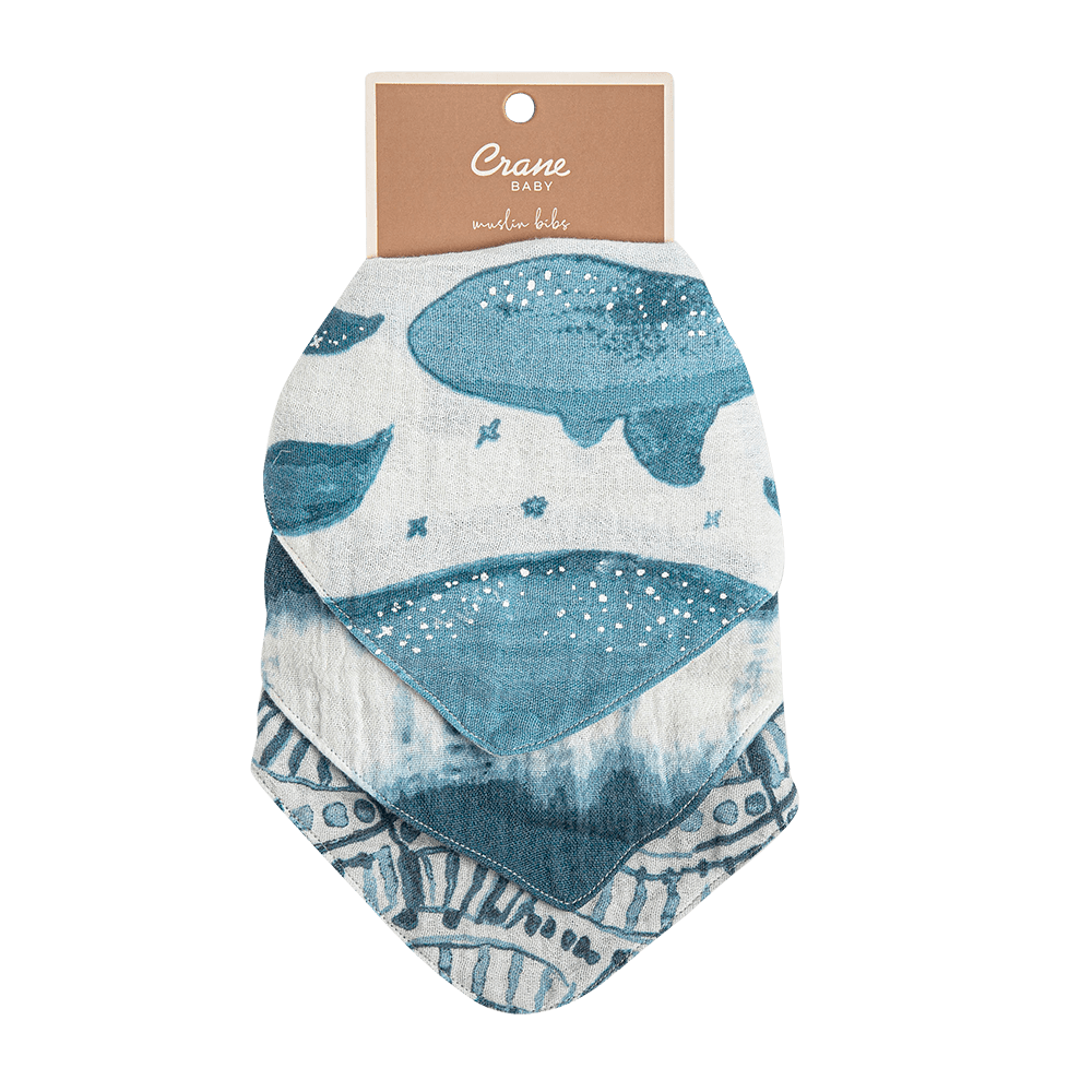 Premium Crane Baby Caspian 3-Piece Muslin Bib Set - Soft, Absorbent & Adorable for Mealtime & Drooling - Perfect Baby Shower Gift for Newborns & Infants