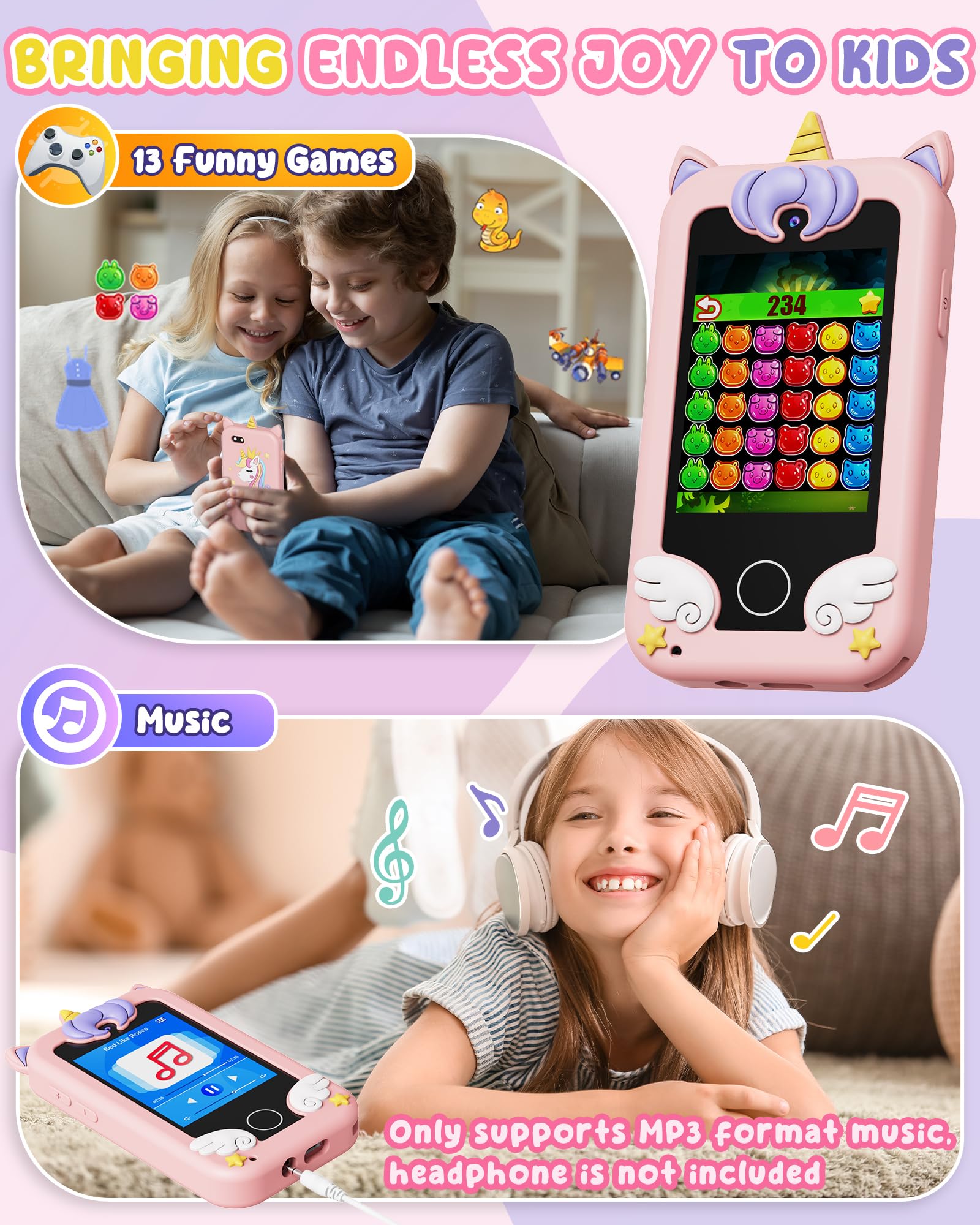 UCIDCI Kids Smart Phone Toy for Girls & Boys Ages 3-7 - Educational Learning Games, Dual Camera, MP3 Music Player - Perfect Travel & Birthday Gift for Toddlers | Fun Pretend Play & Early Learning Tool