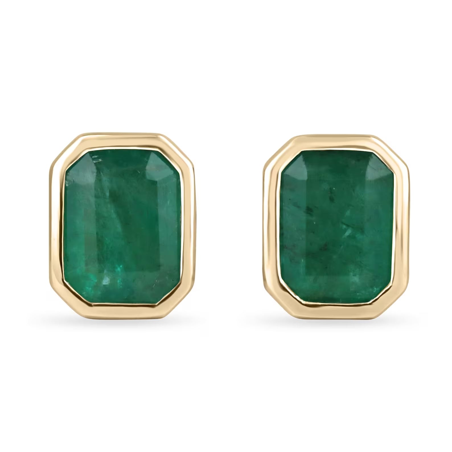 6.0tcw Natural Emerald Stud Earrings in 18K Gold Bezel Setting - Elegant Jewelry for Women, Perfect for Weddings, Parties & Daily Wear