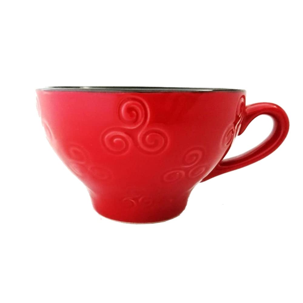 Handmade Red Brittany Cider Bowls with Triskell Designs & Comfortable Handles - Perfect for Hot Soups, Stews & Rustic Home Decor (Set of 1)