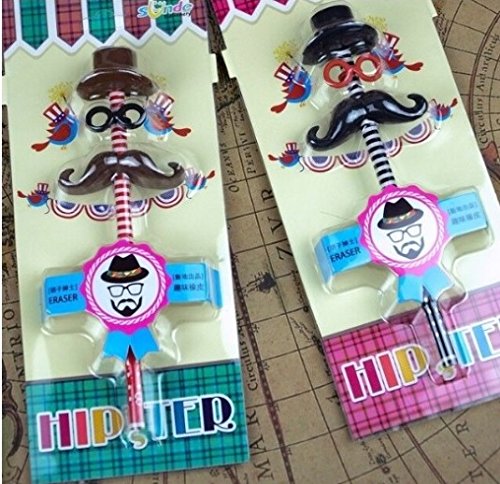 GeekGoodies Unique Mustache Pencil & Eraser Stationery Set - Fun Designer Gift for Birthday, Office & School Supplies (Set of 2) - Perfect for Students, Teachers & Creative Professionals