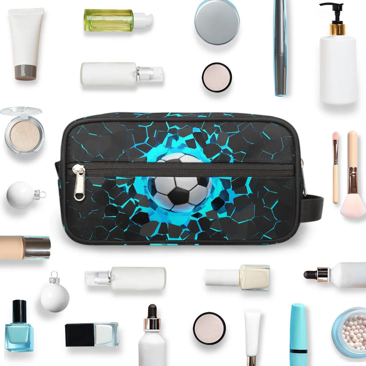 3D Light Wall Football Shaving Kit Travel Bag for Men - 10.5 x 4.3 x 5.3 Inch Waterproof Toiletry & Cosmetic Organizer for Women & Men - Perfect for Gym, Camping, Business Trips & Air Travel