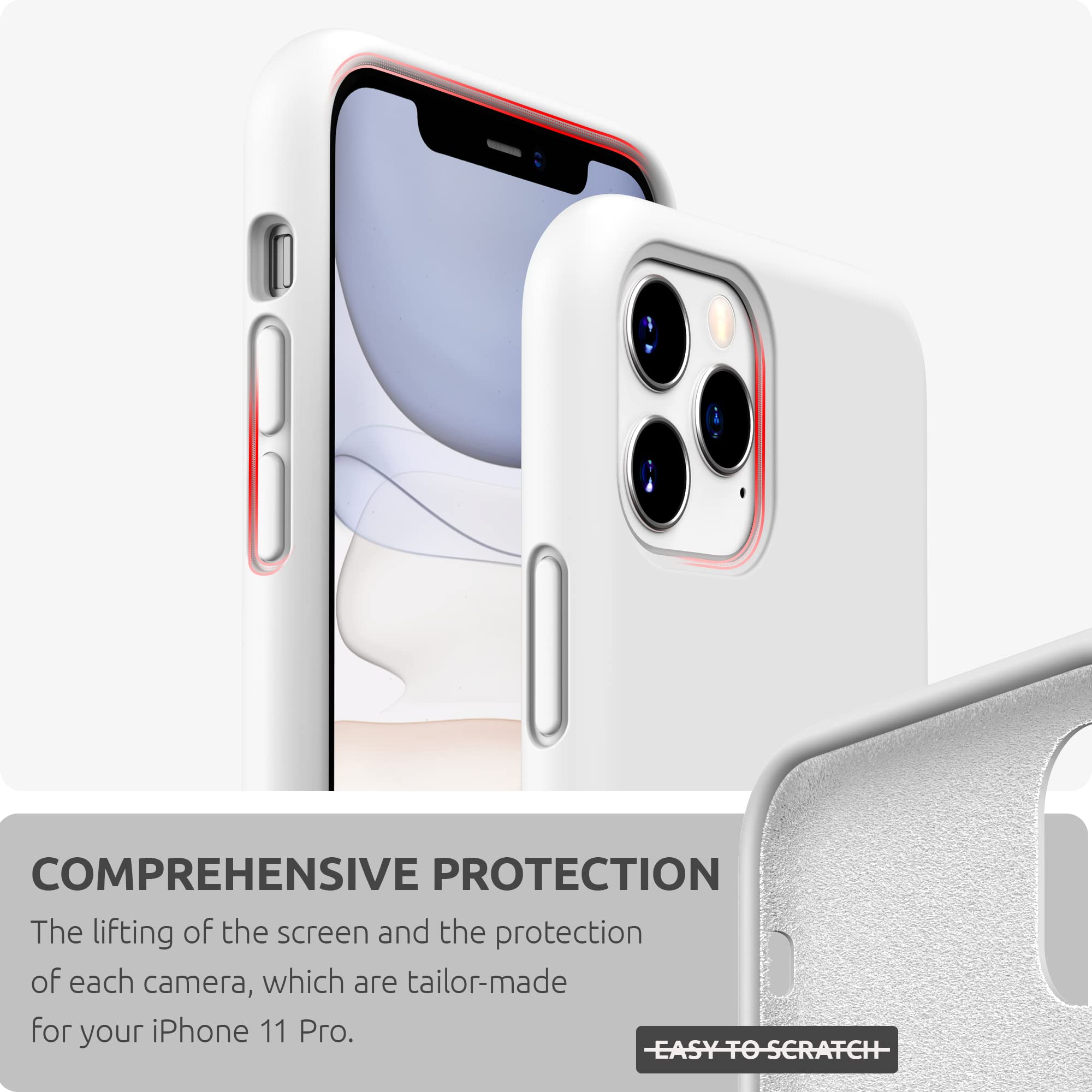 SURPHY Premium Liquid Silicone Case for iPhone 11 Pro Max (6.5 inch) - Shockproof Protective Phone Cover with Microfiber Lining | 2019 Model | White - Perfect for Work, Travel & Everyday Protection