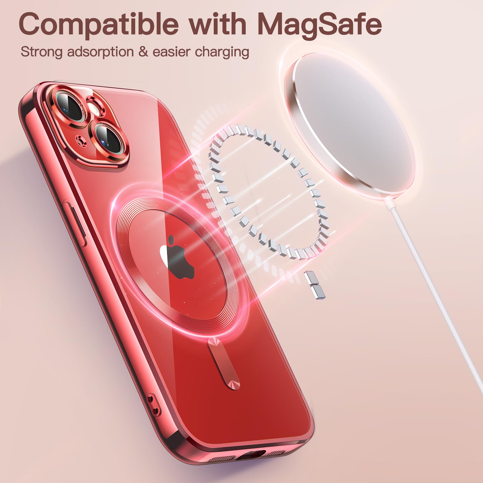 JETech Soft Clear Case for iPhone 14 6.1-Inch | MagSafe Compatible Shockproof TPU Cover with Full Camera Protection | Electroplated Design in Bright Red | Perfect for Everyday Use, Wireless Charging & Drop Protection