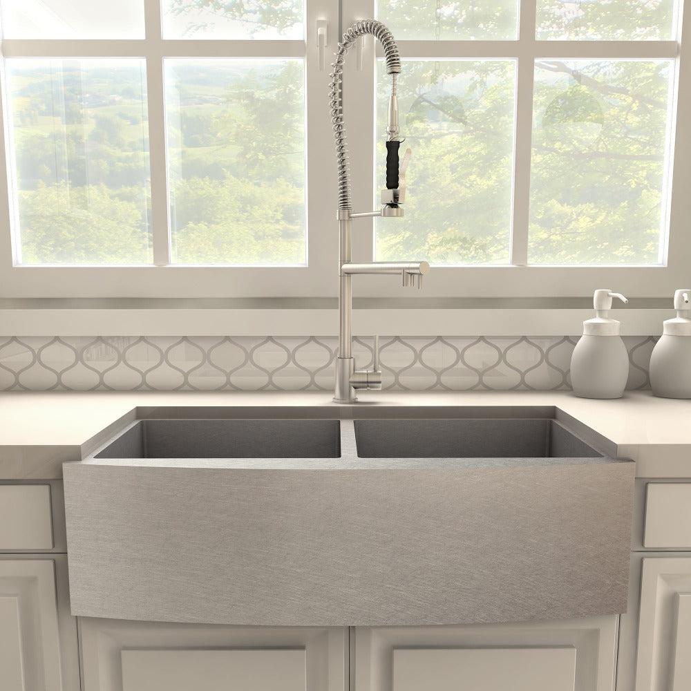ZLINE Van Gogh Pull Down Spring Kitchen Faucet with Pot Filler in Brushed Nickel - High Arc Commercial Style Faucet for Modern Kitchens, Perfect for Cooking, Washing Dishes & Filling Pots (VNG KF BN)