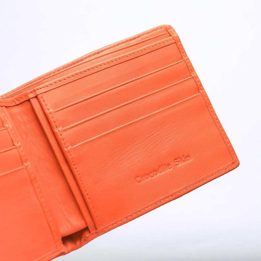 Premium Orange Crocodile Leather Men's Bifold Wallet - Stylish & Durable RFID Blocking Wallet for Everyday Use, Travel & Business (Gift for Men)