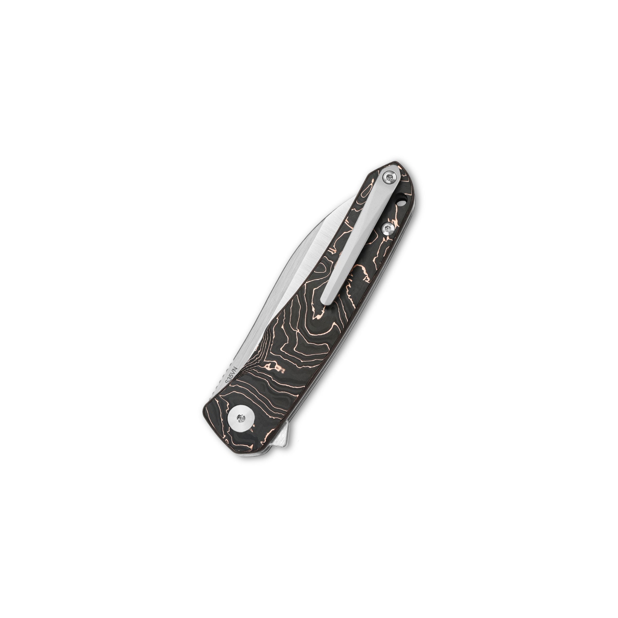 QSP Otter Liner Lock Pocket Knife - S35VN Stainless Steel Blade, Copper Foil Carbon Fiber Handle - EDC, Camping, Hiking & Outdoor Survival Tool