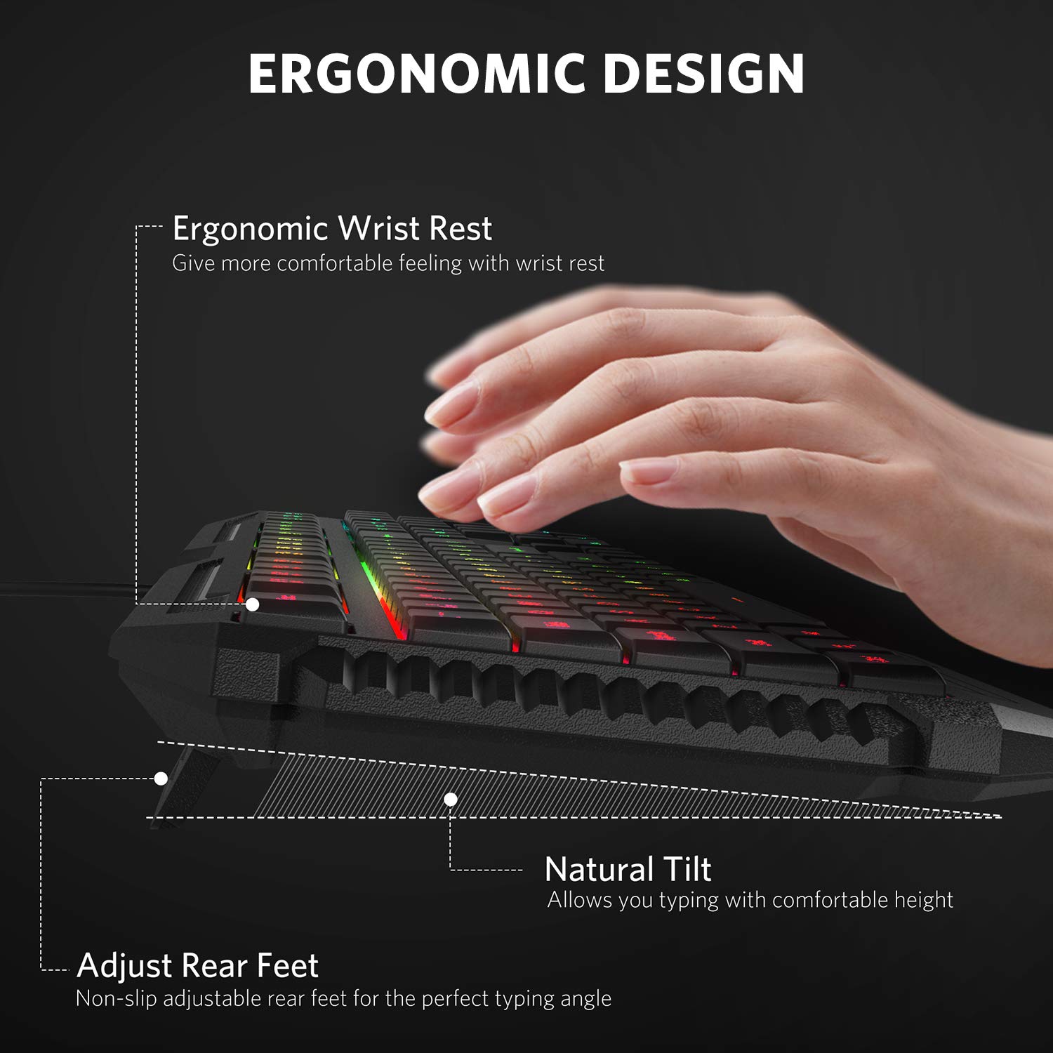 Rainbow Gaming Keyboard & Mouse Combo - 104 Keys, 1600 DPI for PC Gamers - Perfect for Esports & Office Work