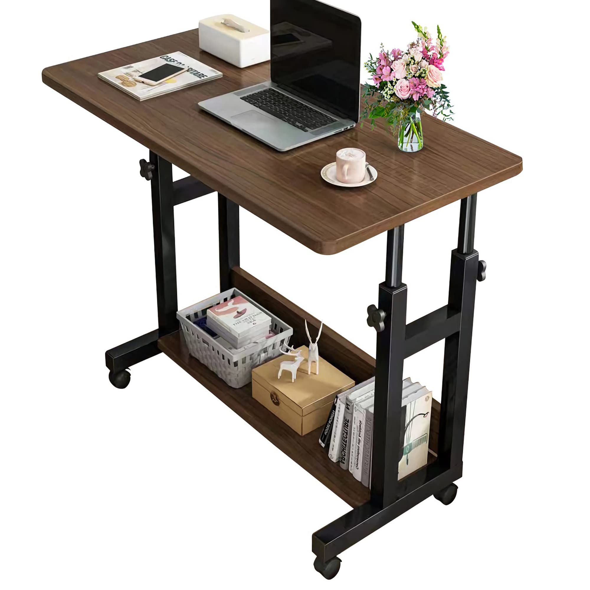 Adjustable Computer Desk with Wheels - 15.7x31.5 Inch Small Space Home Office Desk, Portable Workstation for Bedroom, Living Room & Sofa - Perfect for Remote Work, Study & Storage (Black)