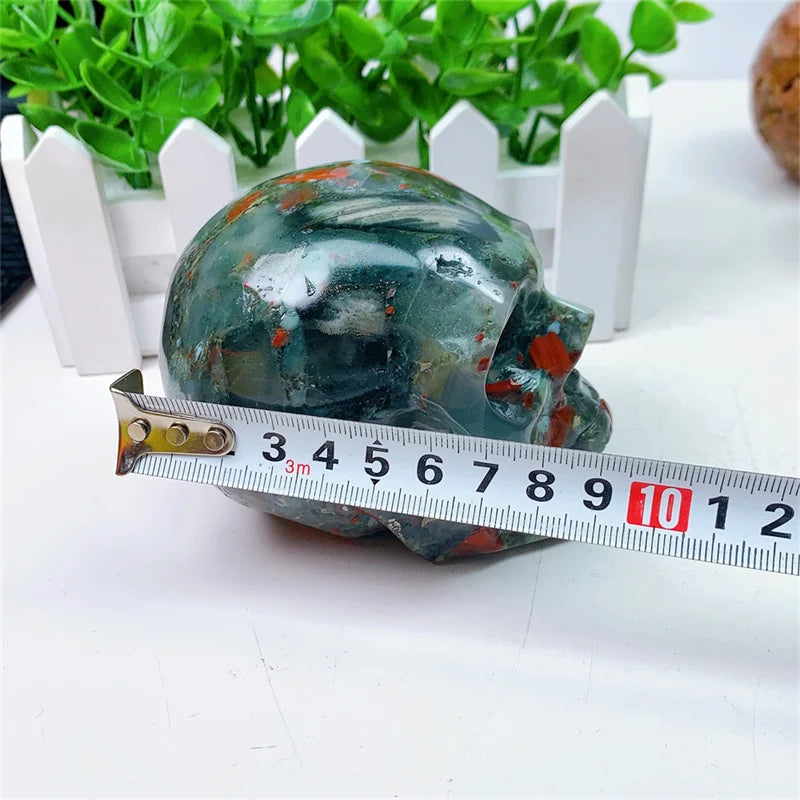 Natural Bloodstone Agate Skull Carving Sculpture - Healing Gemstone Crystal Crafts for Home Decor, Meditation & Spiritual Healing - 1 Piece (0.755kg)