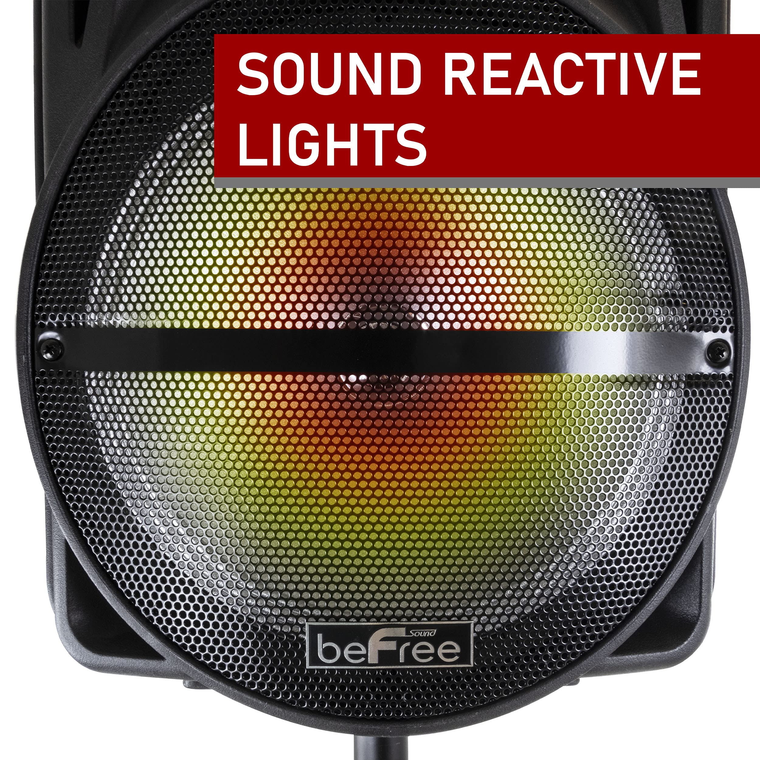 beFree Sound 12 Inch Bluetooth Portable PA Speaker with Rechargeable Battery, LED Lights & Stand - Perfect for Outdoor Parties, Events & DJ Performances