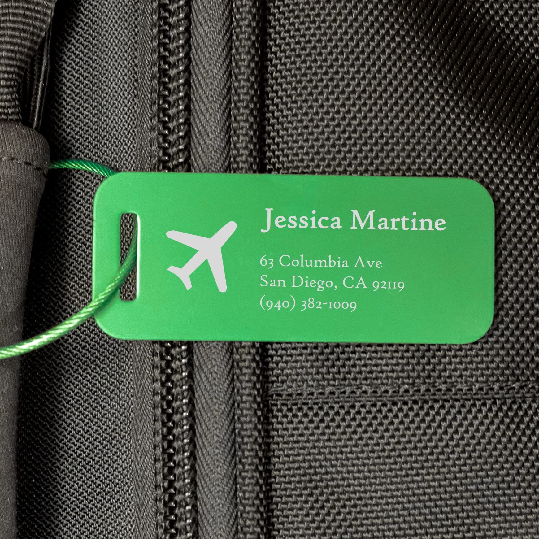 Custom Engraved Aluminum Luggage Tag - Personalized Travel Gift with ID for Suitcases & Backpacks | Durable Metal Bag Tag for Airports, Cruises & Business Trips (Green)