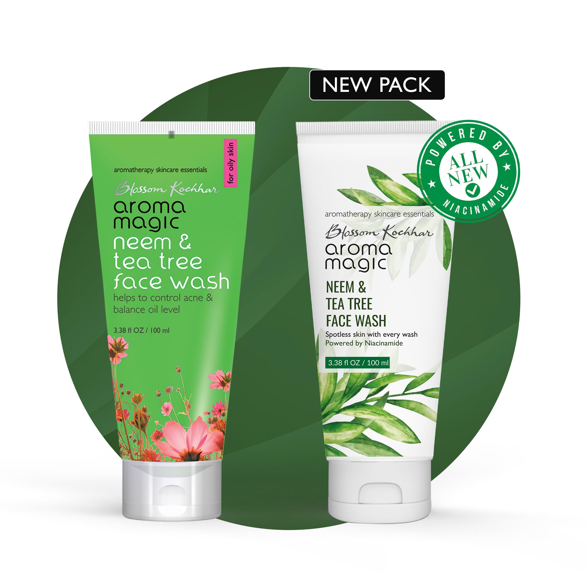 Aroma Magic Almond Moisturizing Lotion 100ml & Neem Tea Tree Face Wash 100ml Set - Hydrating Skincare Combo for Dry Skin & Acne-Prone Complexion | Daily Facial Care Routine