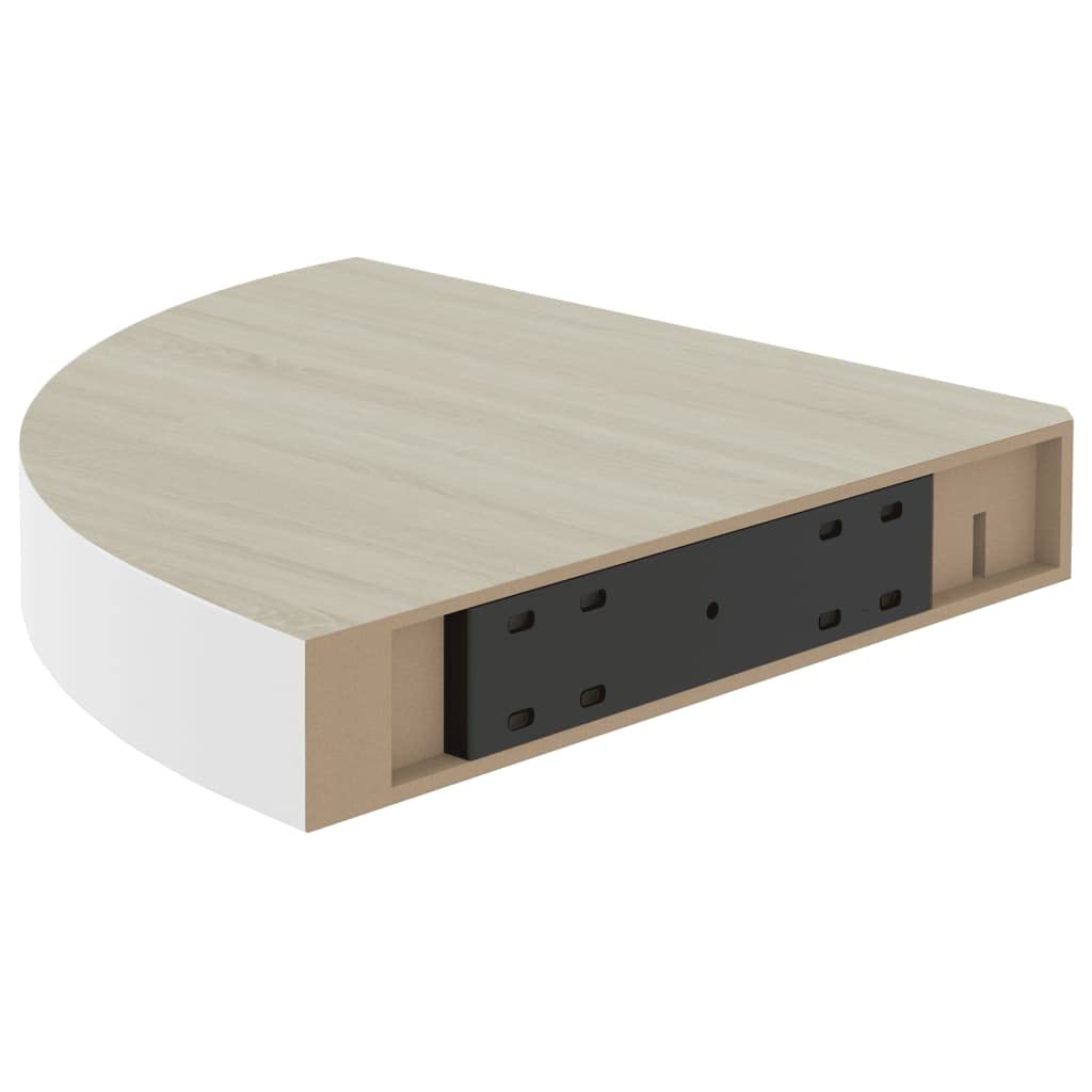 4-Pack Wall Corner Shelves - Floating Oak & White MDF Display Shelves (13.7