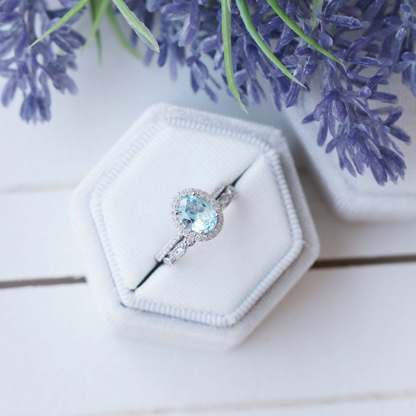 14K White Gold Iris Oval Aquamarine Engagement Ring - Elegant Wedding Jewelry for Brides & Anniversary Gifts