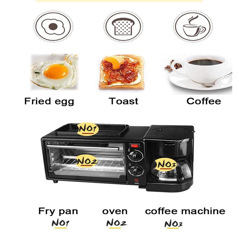 3-in-1 Electric Breakfast Maker - Mini Drip Coffee Machine, Pizza Oven & Egg Toaster Combo | Perfect for Small Kitchens, Dorms & Office Use | Black