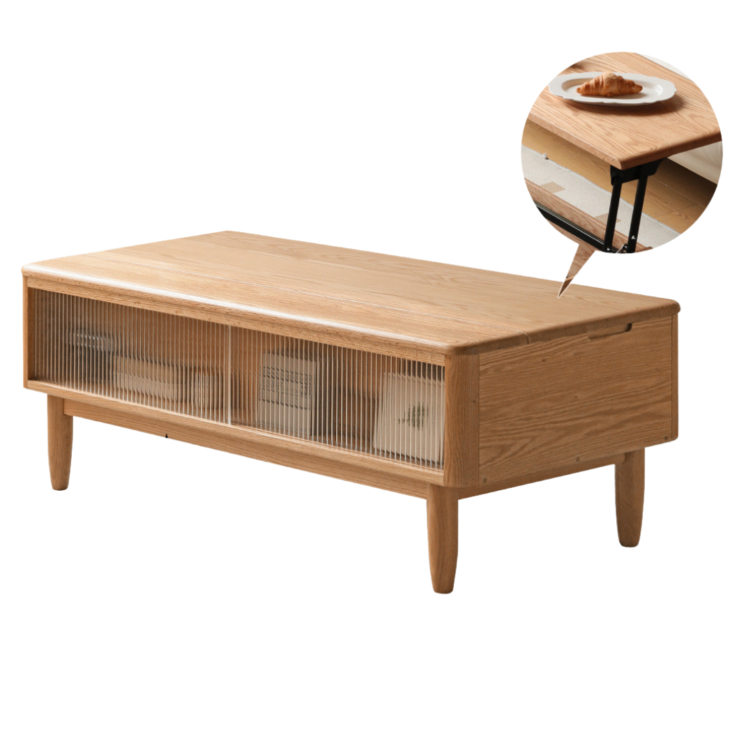 Solid Oak Wood Modern Lift-Top Coffee Table with Slate Finish - Perfect for Living Room, Home Office, and Small Spaces