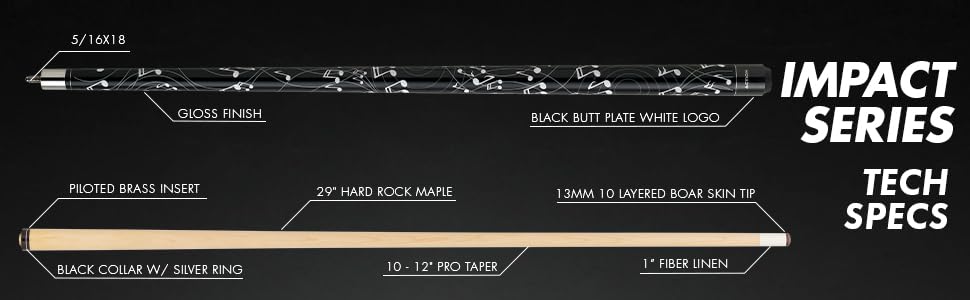 Premium Billiards Pool Cue Stick with Music Notes Design - Professional Tournament & Home Game Accessory - Perfect for Bars, Game Rooms & Pool Halls