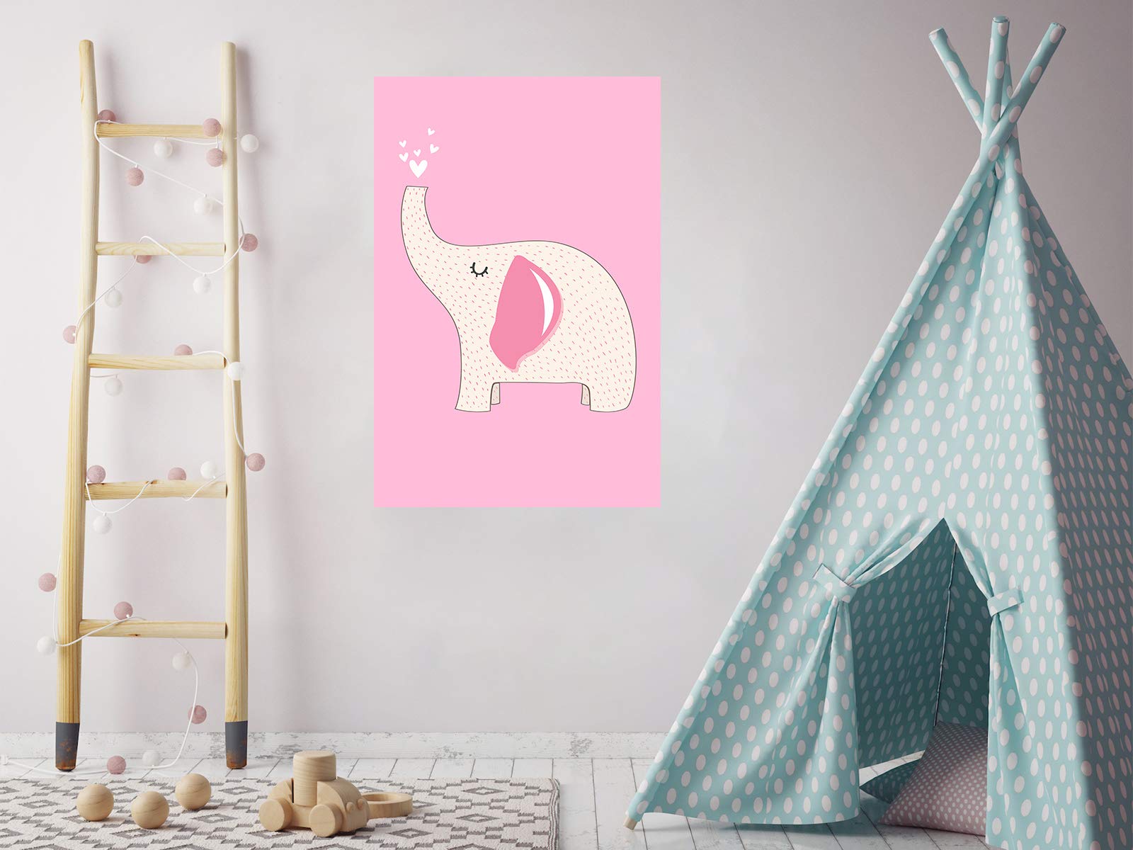 Festive Women's Christmas Sweater & Nursery Wall Art Set - Pink Elephant Kids Room Decor Print 11