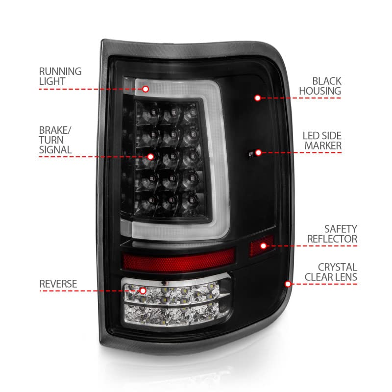 ANZO 311342 LED Tail Lights with Light Bar for 2004-2006 Ford F-150 - Black Housing & Clear Lens - Upgrade Your Truck's Style & Visibility for Night Driving