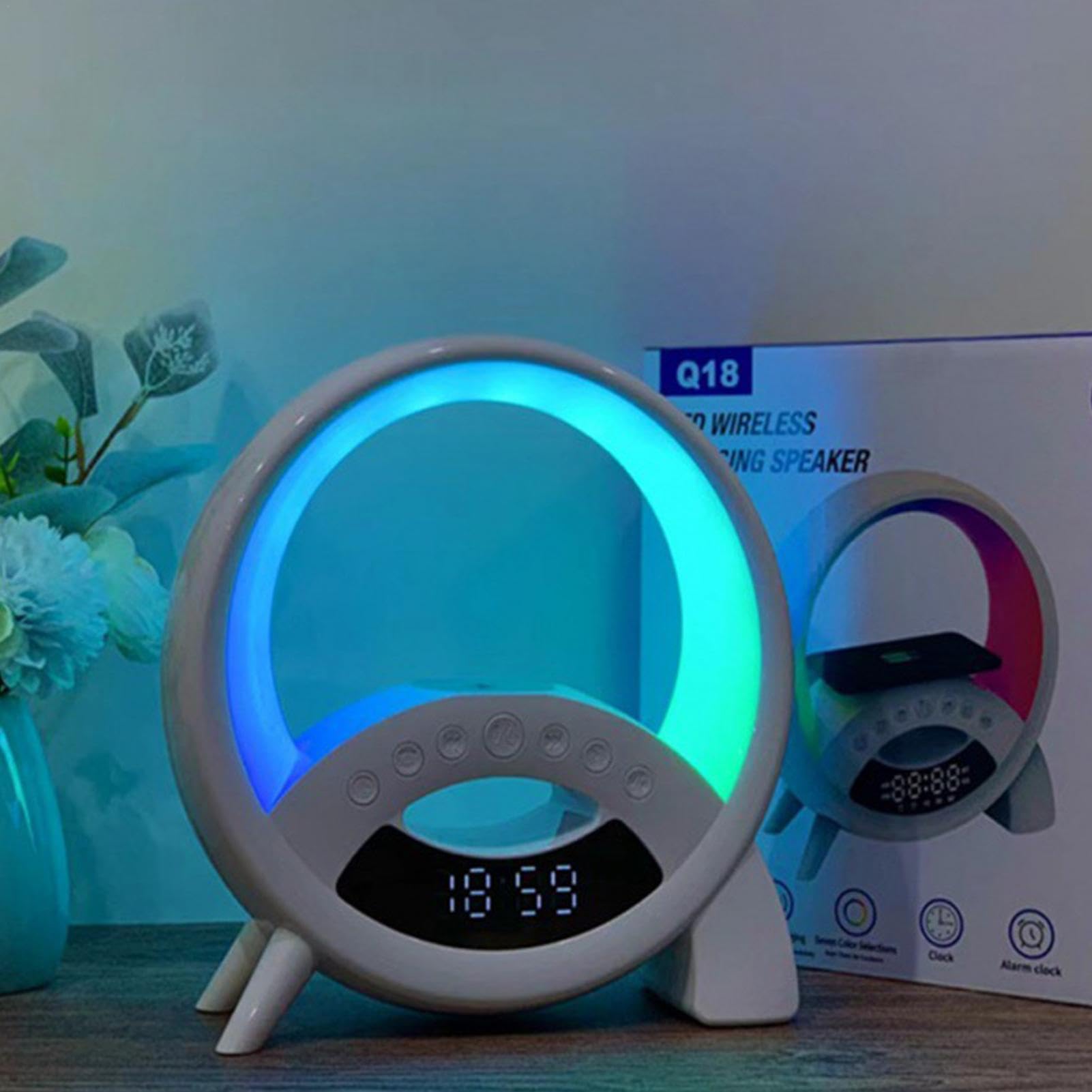 Fulenyi Wireless Bluetooth Speaker with Qi Wireless Charging Station | Portable Speaker with Alarm Clock & Bedside Lamp for Home, Office, Travel, Outdoor Use | Perfect for Bedroom, Desk, Dorm, Camping & Nightstand