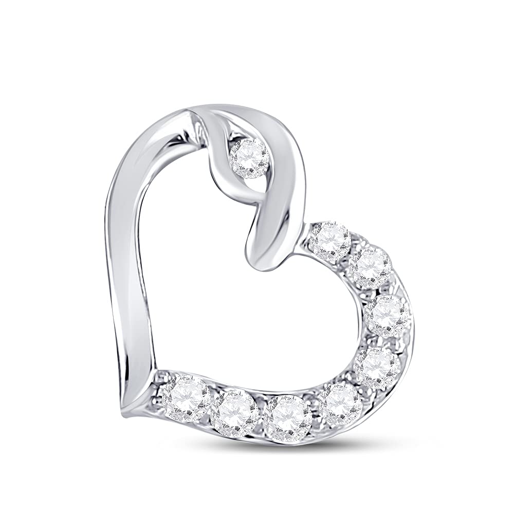10K White Gold Women's Round Diamond Outline Heart Pendant Necklace - 1/8 Cttw, Elegant Jewelry Gift for Valentine's Day, Anniversary & Special Occasions
