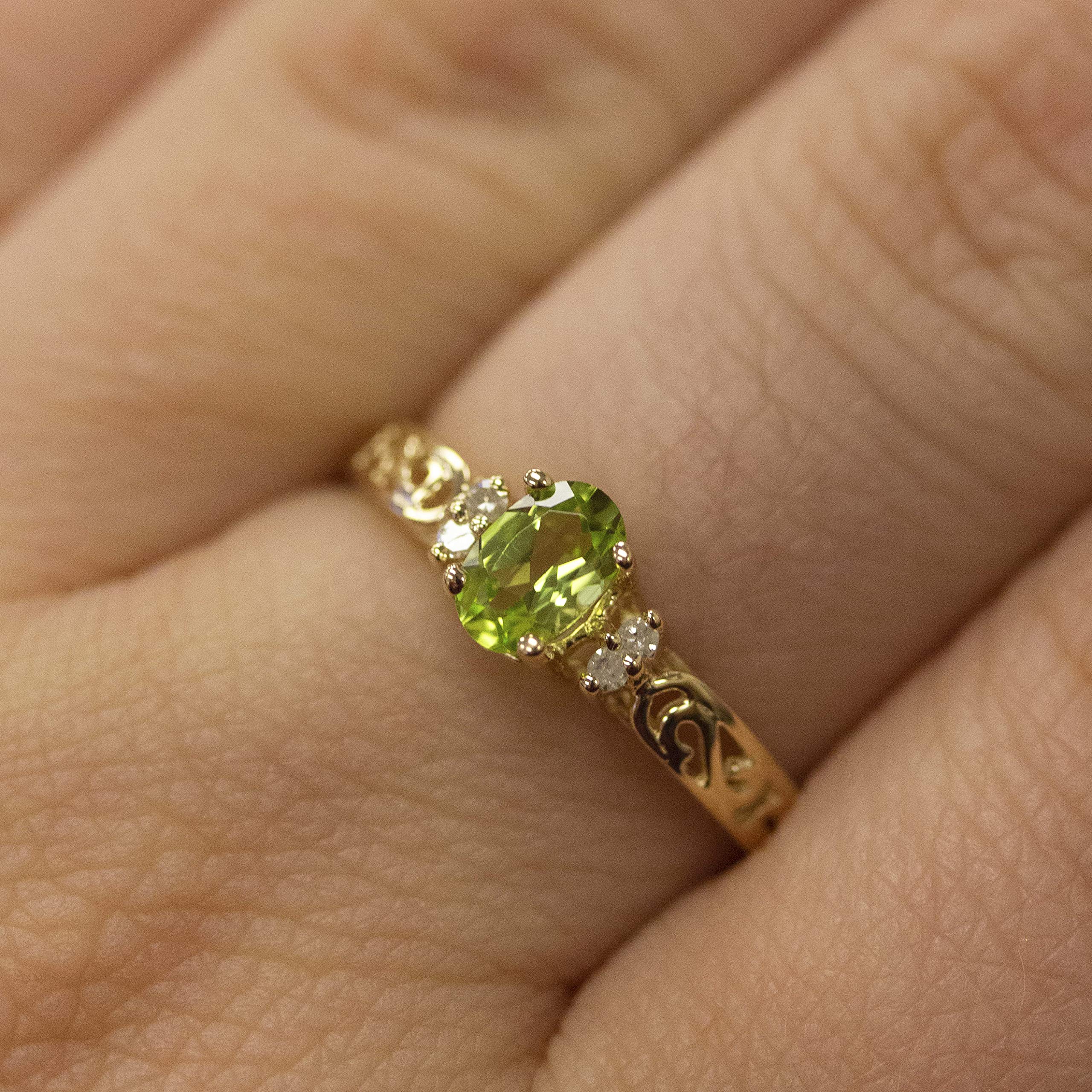 10K Yellow Gold Peridot and Diamond Ring - Elegant Birthstone Jewelry for Women, Perfect for Birthdays, Anniversaries & Special Occasions