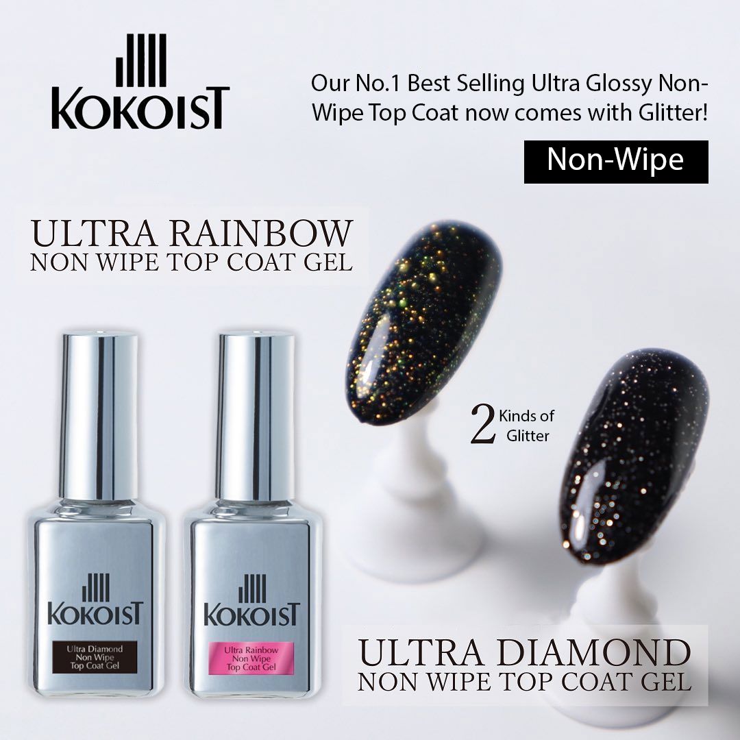 Kokoist Ultra Diamond Non-Wipe Top Coat Gel 15ml - Long-Lasting Shine for Nails - Perfect for Salon & Home Manicures
