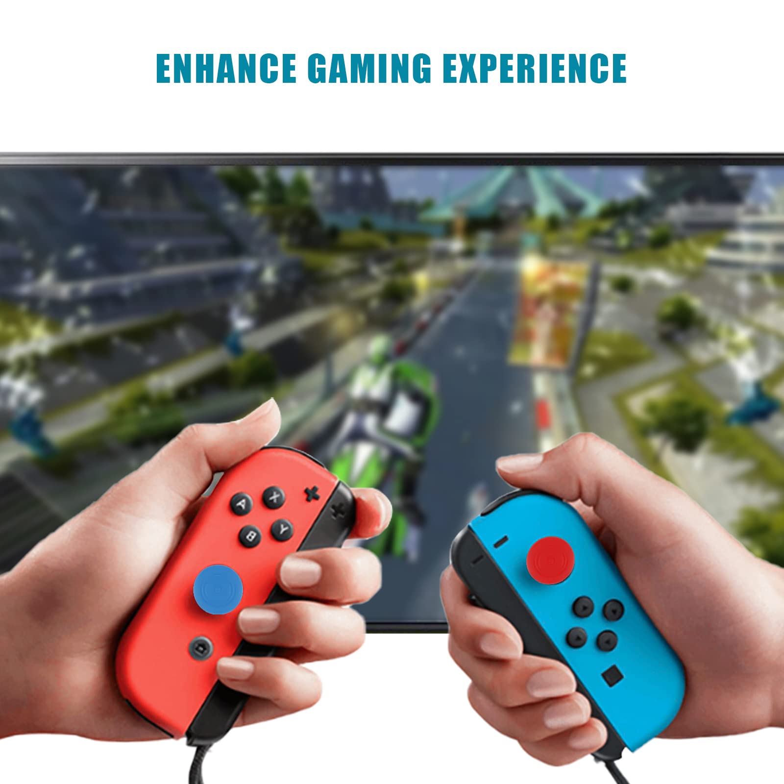 TOYMIS 2 Pack Adjustable Wrist Strap for Nintendo Switch Joy-Con Controllers - Elastic Wristband with Joystick Thumb Grip (Red, Blue) - Perfect for Gaming, Travel, and Preventing Controller Drops