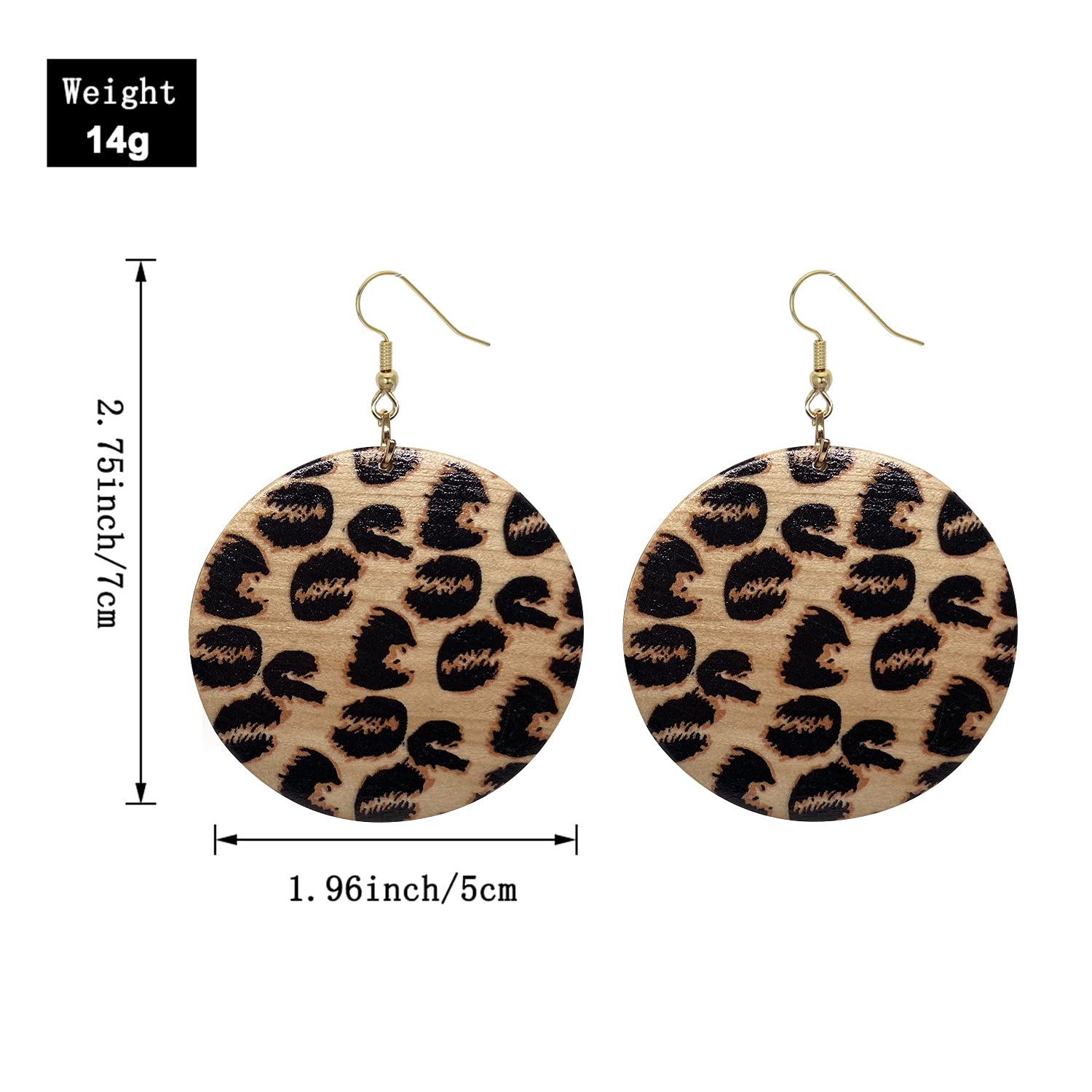 Leopard Print Lightweight Wood Dangle Earrings - Retro Geometric Hoop Earrings for Women - African Ethnic Natural Wood Jewelry for Casual Wear, Boho Outfits & Festival Fashion