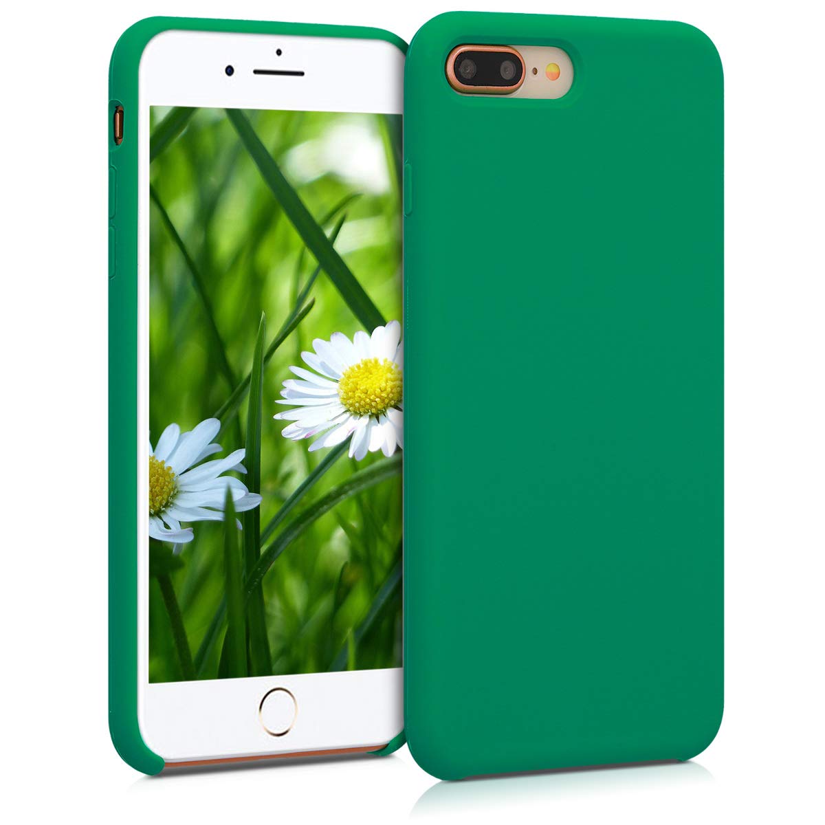 kwmobile Premium TPU Silicone Case for Apple iPhone 7 Plus/8 Plus - Shockproof Protective Phone Cover with Soft Matte Finish in Emerald Green - Perfect for Everyday Use, Work & Outdoor Activities