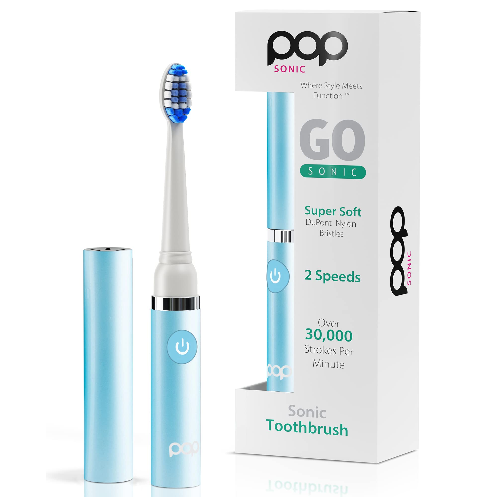 Pop Sonic Electric Toothbrush for Kids & Adults - Hawaiian Blue Travel Toothbrush with 2 Speed Modes (15,000-30,000 RPM), DuPont Nylon Bristles, Battery Powered - Perfect for Home, Travel & Daily Oral Care