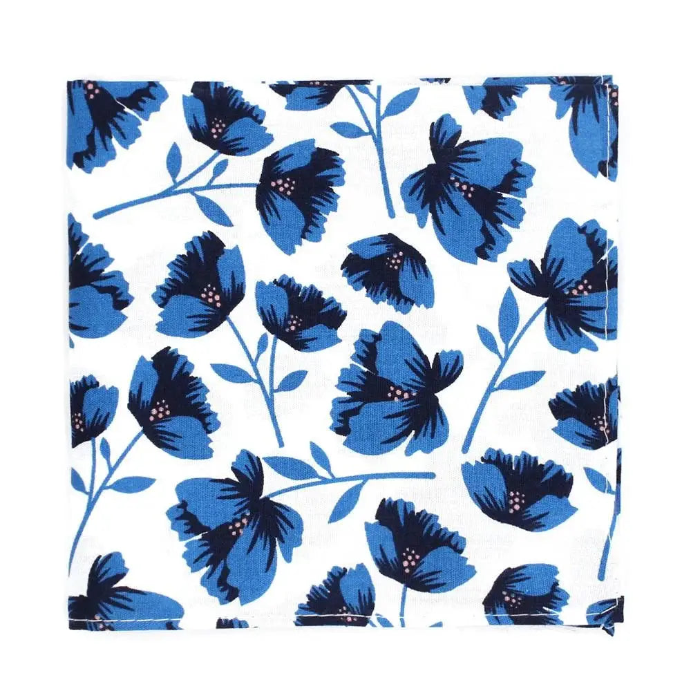 L A Smith Large Flower Navy on White Tie and Hank Set - Elegant Formal Accessories for Weddings, Prom, and Business Events