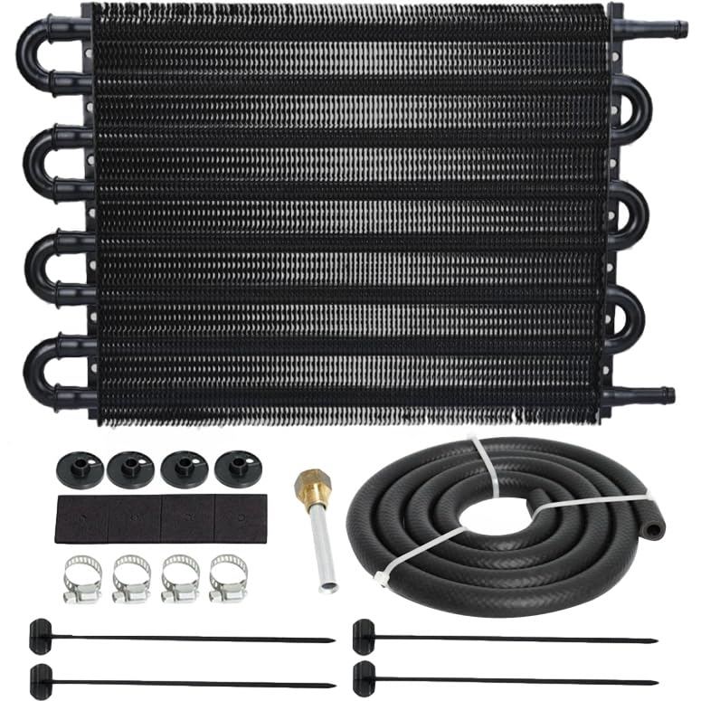 8 Row Automatic Transmission Oil Cooler with 9 Inch Electric Fan & Rocker Switch Wiring Kit - Perfect for Off-Road Trucks, Racing Cars & High-Performance Vehicles