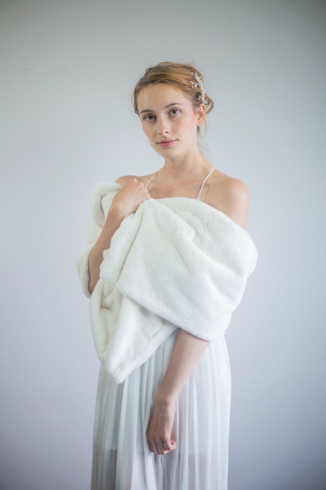 Luxury Ivory Double-Sided Fur Shawl Wrap - Soft & Warm Winter Accessory for Women (Jenny Wht05) | Perfect for Parties, Weddings & Cold Weather Fashion
